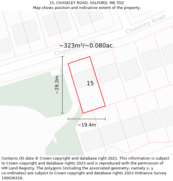 15, CHASELEY ROAD, SALFORD, M6 7DZ: Plot and title map