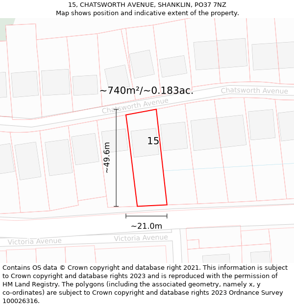 15, CHATSWORTH AVENUE, SHANKLIN, PO37 7NZ: Plot and title map