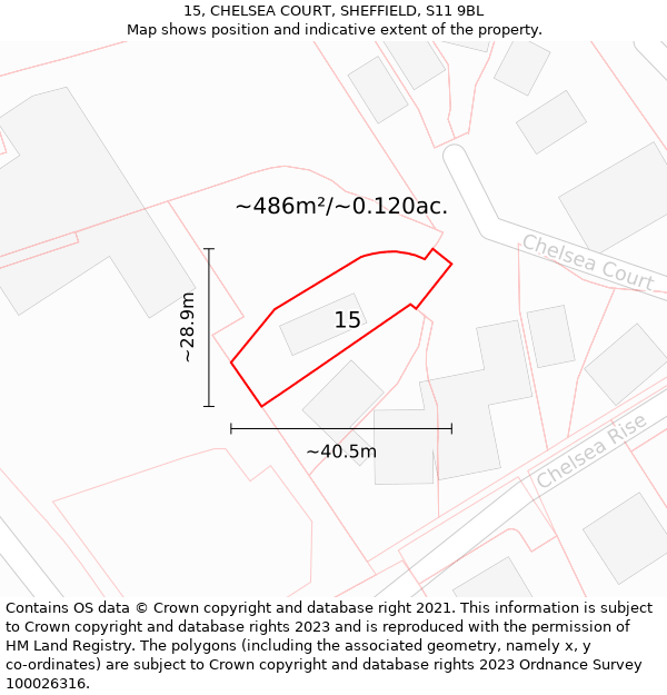 15, CHELSEA COURT, SHEFFIELD, S11 9BL: Plot and title map