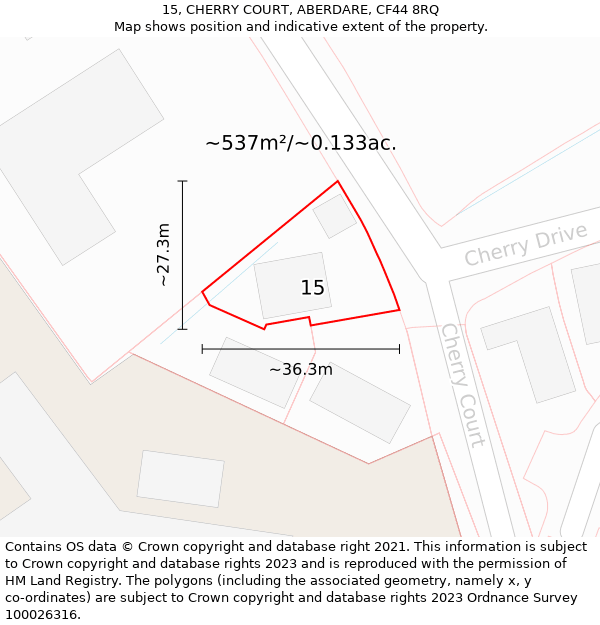 15, CHERRY COURT, ABERDARE, CF44 8RQ: Plot and title map