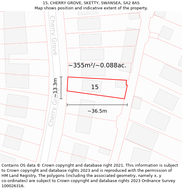 15, CHERRY GROVE, SKETTY, SWANSEA, SA2 8AS: Plot and title map