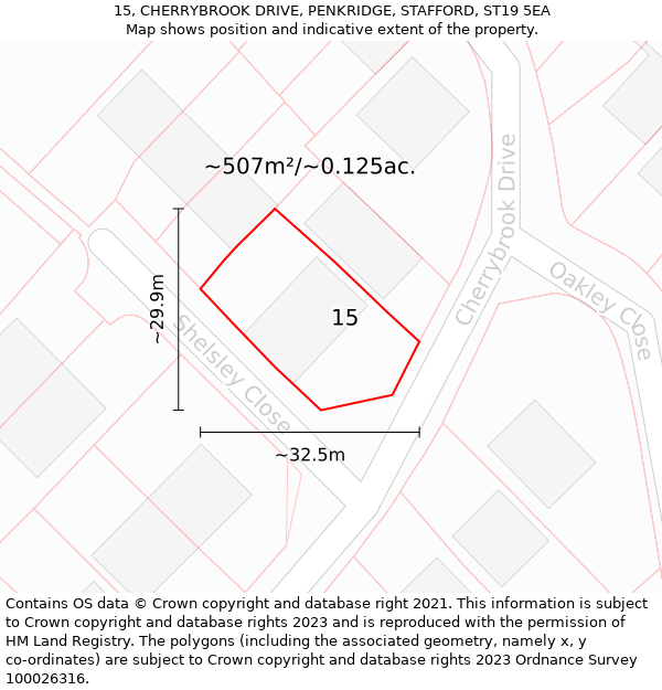 15, CHERRYBROOK DRIVE, PENKRIDGE, STAFFORD, ST19 5EA: Plot and title map