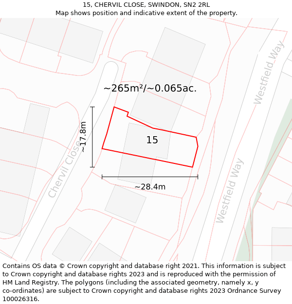 15, CHERVIL CLOSE, SWINDON, SN2 2RL: Plot and title map