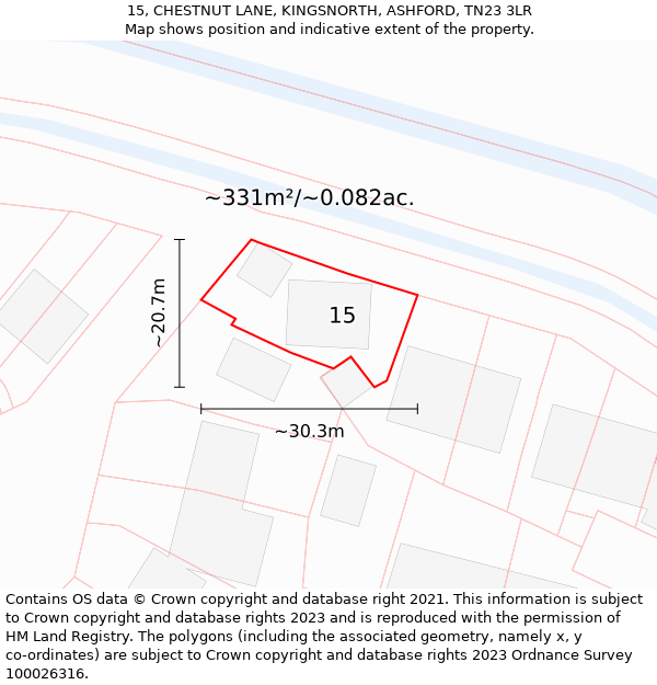 15, CHESTNUT LANE, KINGSNORTH, ASHFORD, TN23 3LR: Plot and title map