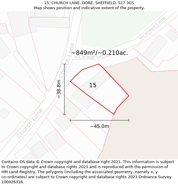 15, CHURCH LANE, DORE, SHEFFIELD, S17 3GS: Plot and title map