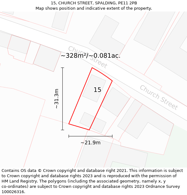 15, CHURCH STREET, SPALDING, PE11 2PB: Plot and title map
