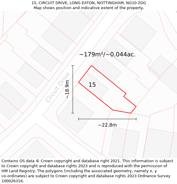 15, CIRCUIT DRIVE, LONG EATON, NOTTINGHAM, NG10 2GG: Plot and title map