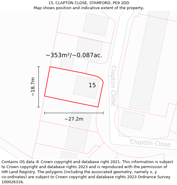 15, CLAPTON CLOSE, STAMFORD, PE9 2DD: Plot and title map