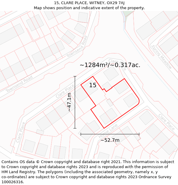 15, CLARE PLACE, WITNEY, OX29 7AJ: Plot and title map