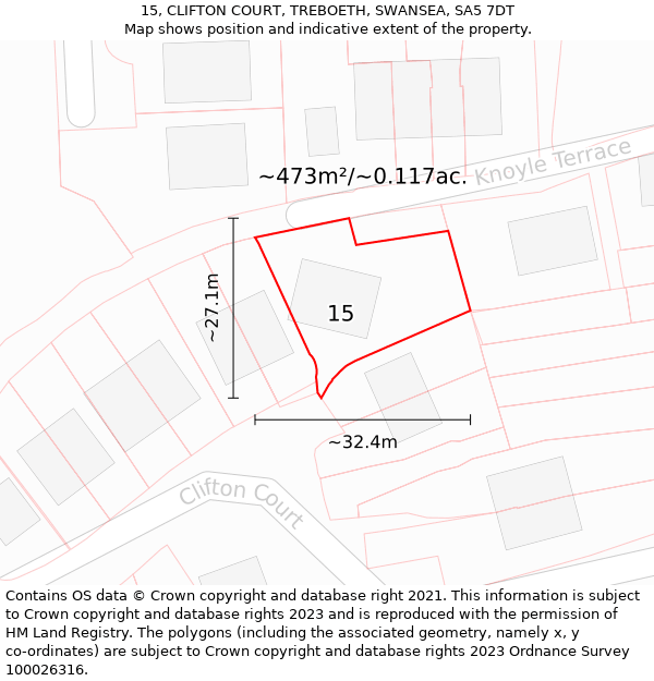 15, CLIFTON COURT, TREBOETH, SWANSEA, SA5 7DT: Plot and title map