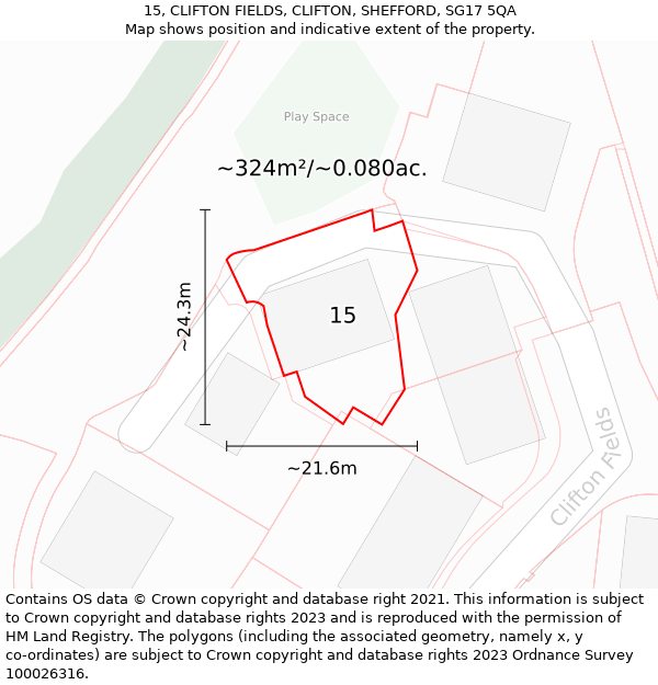 15, CLIFTON FIELDS, CLIFTON, SHEFFORD, SG17 5QA: Plot and title map