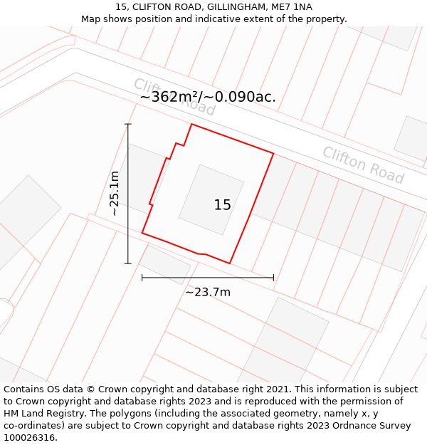 15, CLIFTON ROAD, GILLINGHAM, ME7 1NA: Plot and title map