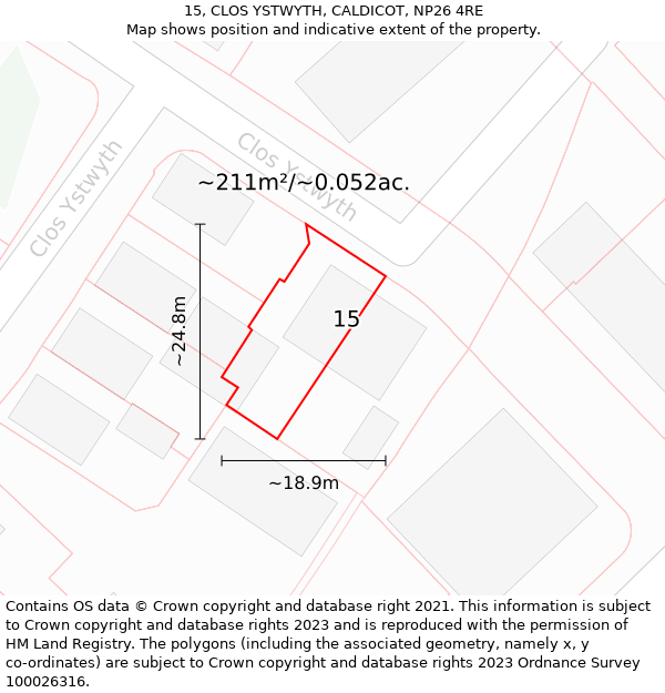 15, CLOS YSTWYTH, CALDICOT, NP26 4RE: Plot and title map