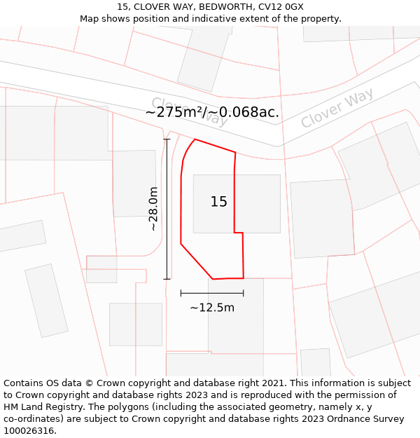 15, CLOVER WAY, BEDWORTH, CV12 0GX: Plot and title map