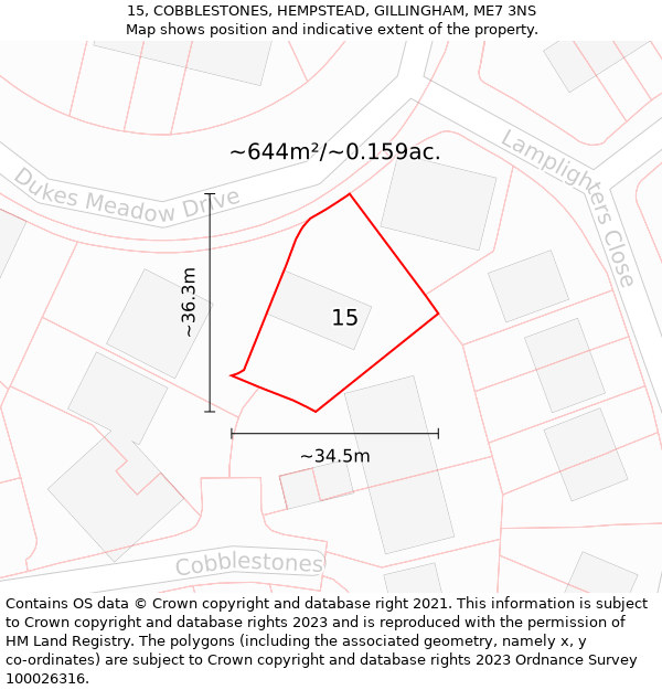 15, COBBLESTONES, HEMPSTEAD, GILLINGHAM, ME7 3NS: Plot and title map