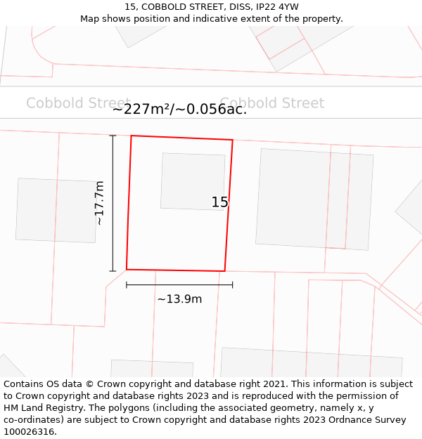 15, COBBOLD STREET, DISS, IP22 4YW: Plot and title map