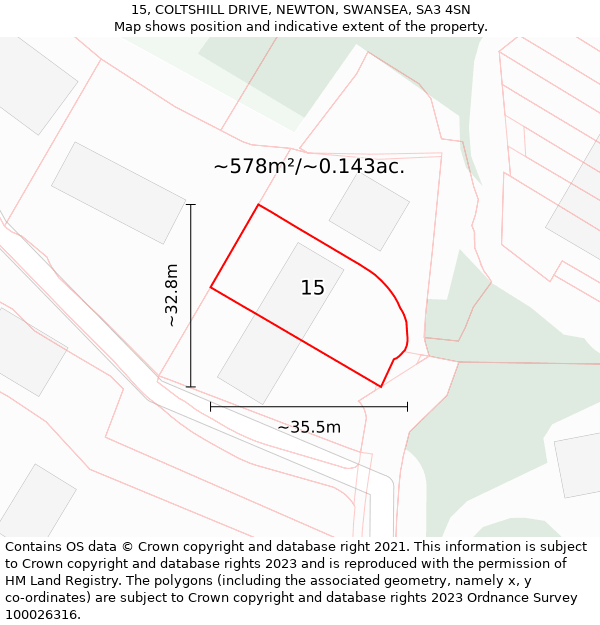 15, COLTSHILL DRIVE, NEWTON, SWANSEA, SA3 4SN: Plot and title map