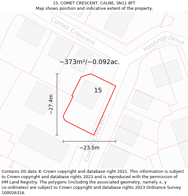 15, COMET CRESCENT, CALNE, SN11 8FT: Plot and title map