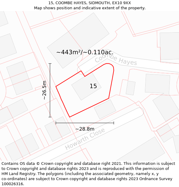 15, COOMBE HAYES, SIDMOUTH, EX10 9XX: Plot and title map