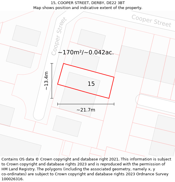 15, COOPER STREET, DERBY, DE22 3BT: Plot and title map