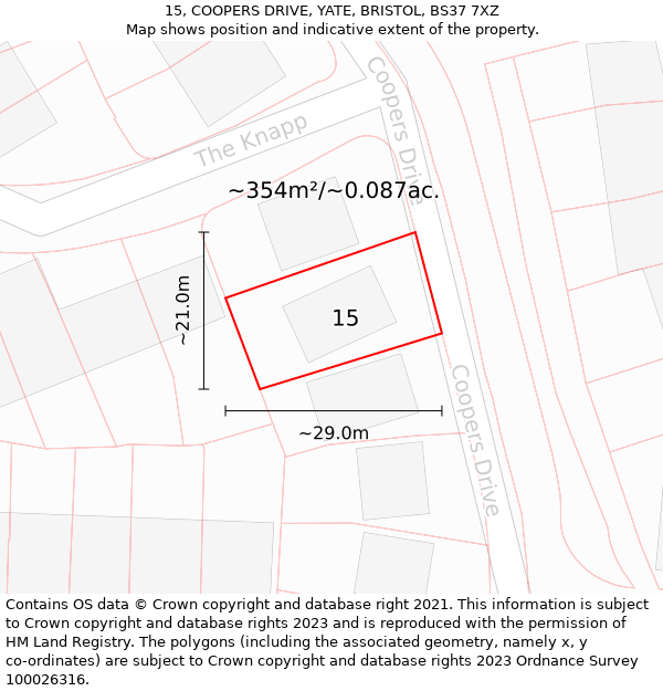 15, COOPERS DRIVE, YATE, BRISTOL, BS37 7XZ: Plot and title map