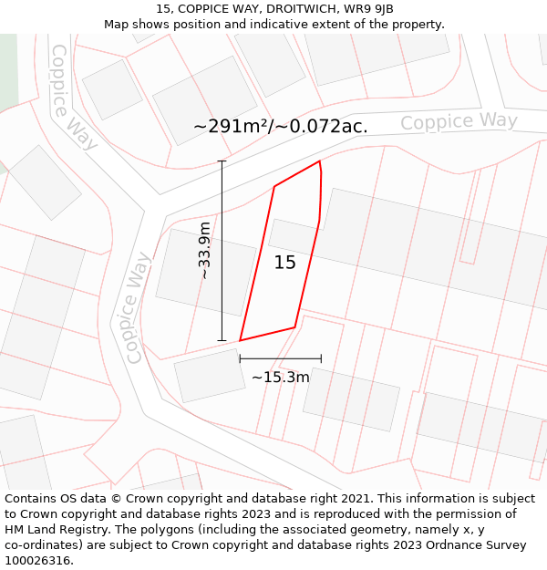 15, COPPICE WAY, DROITWICH, WR9 9JB: Plot and title map