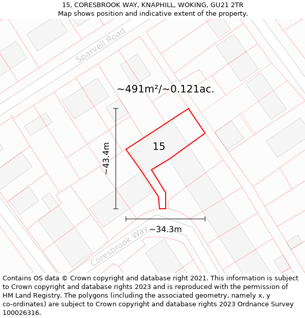 15, CORESBROOK WAY, KNAPHILL, WOKING, GU21 2TR: Plot and title map