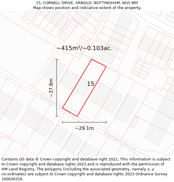 15, CORNELL DRIVE, ARNOLD, NOTTINGHAM, NG5 8RF: Plot and title map