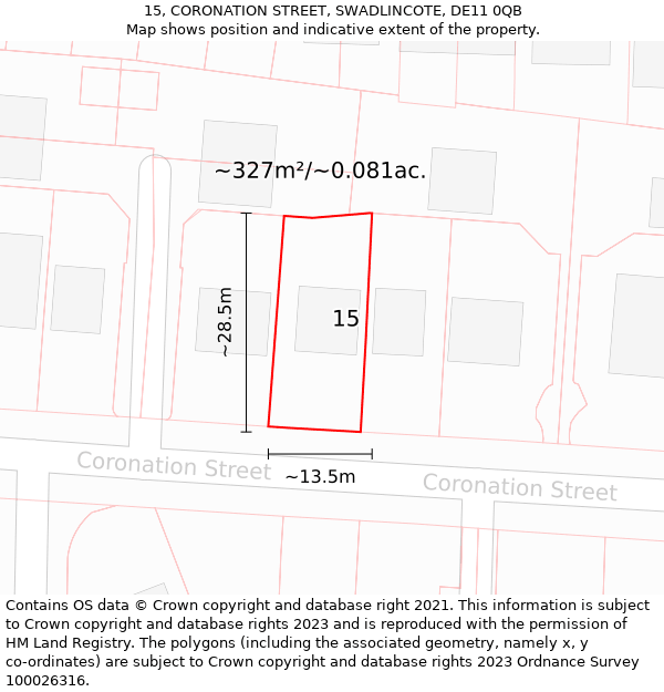 15, CORONATION STREET, SWADLINCOTE, DE11 0QB: Plot and title map