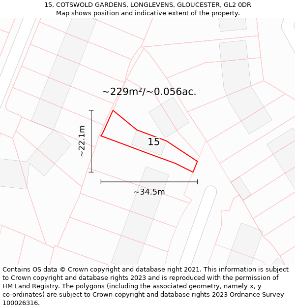 15, COTSWOLD GARDENS, LONGLEVENS, GLOUCESTER, GL2 0DR: Plot and title map