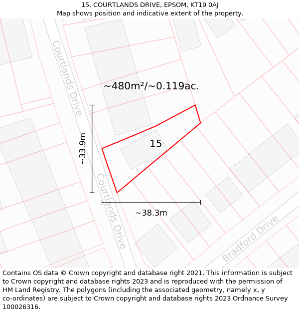 15, COURTLANDS DRIVE, EPSOM, KT19 0AJ: Plot and title map