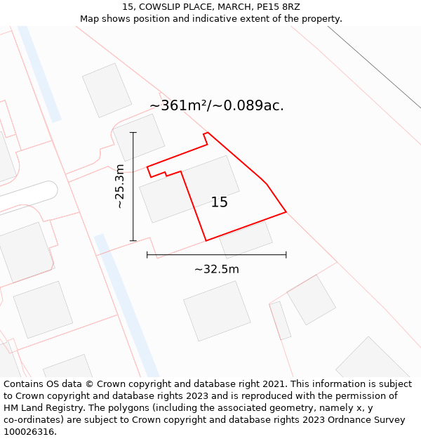 15, COWSLIP PLACE, MARCH, PE15 8RZ: Plot and title map