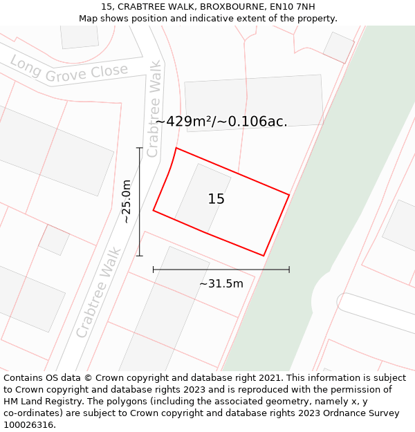 15, CRABTREE WALK, BROXBOURNE, EN10 7NH: Plot and title map