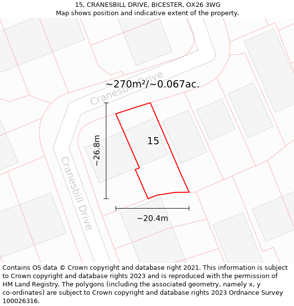 15, CRANESBILL DRIVE, BICESTER, OX26 3WG: Plot and title map