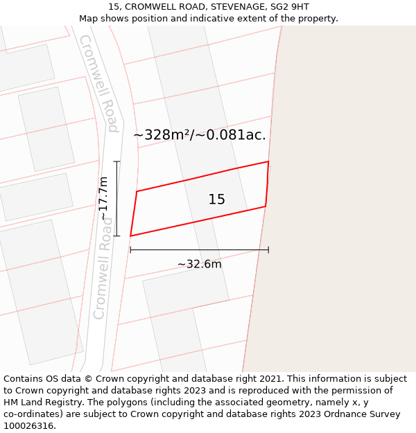 15, CROMWELL ROAD, STEVENAGE, SG2 9HT: Plot and title map