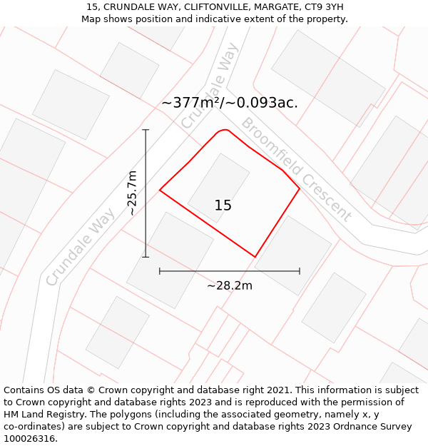 15, CRUNDALE WAY, CLIFTONVILLE, MARGATE, CT9 3YH: Plot and title map