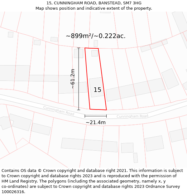 15, CUNNINGHAM ROAD, BANSTEAD, SM7 3HG: Plot and title map