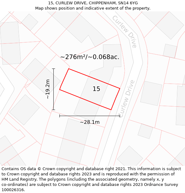 15, CURLEW DRIVE, CHIPPENHAM, SN14 6YG: Plot and title map