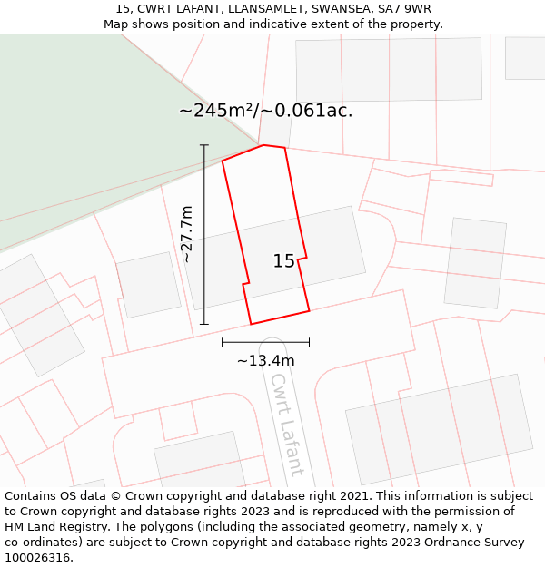 15, CWRT LAFANT, LLANSAMLET, SWANSEA, SA7 9WR: Plot and title map