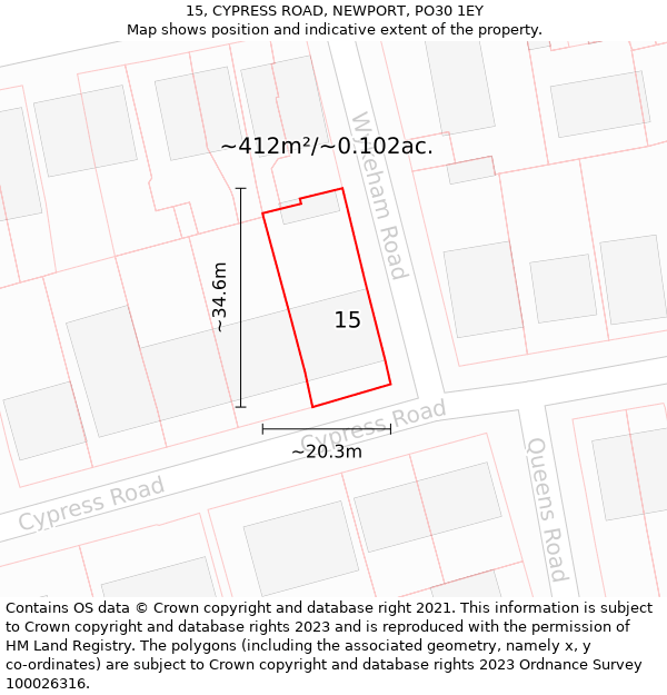 15, CYPRESS ROAD, NEWPORT, PO30 1EY: Plot and title map