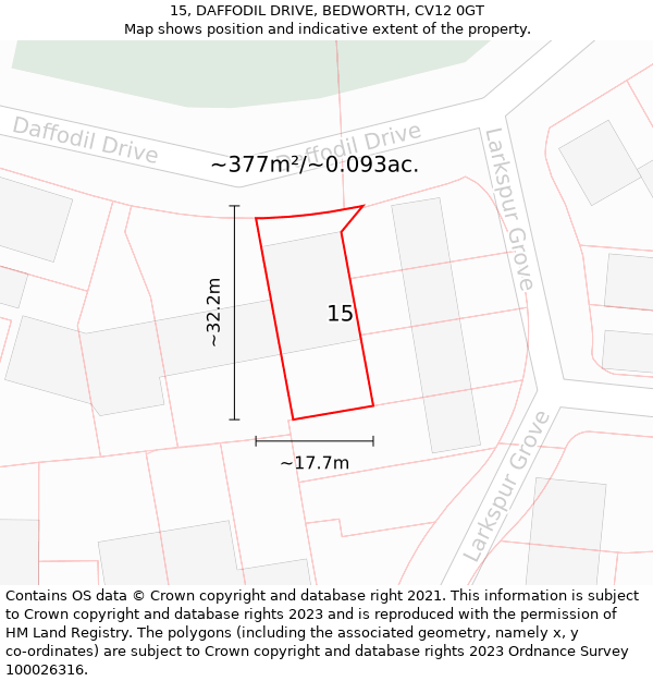 15, DAFFODIL DRIVE, BEDWORTH, CV12 0GT: Plot and title map