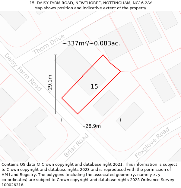 15, DAISY FARM ROAD, NEWTHORPE, NOTTINGHAM, NG16 2AY: Plot and title map