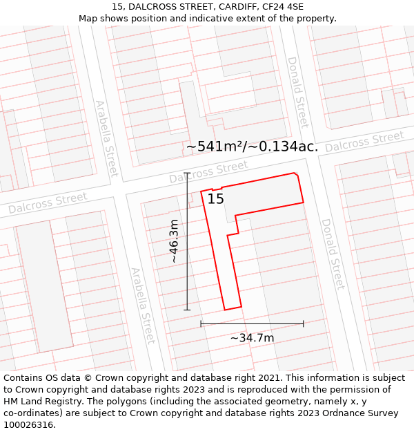 15, DALCROSS STREET, CARDIFF, CF24 4SE: Plot and title map