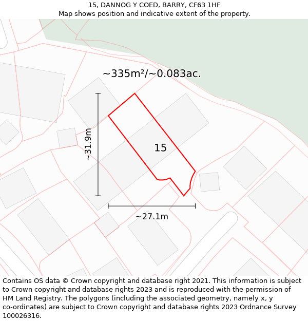 15, DANNOG Y COED, BARRY, CF63 1HF: Plot and title map