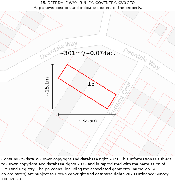 15, DEERDALE WAY, BINLEY, COVENTRY, CV3 2EQ: Plot and title map