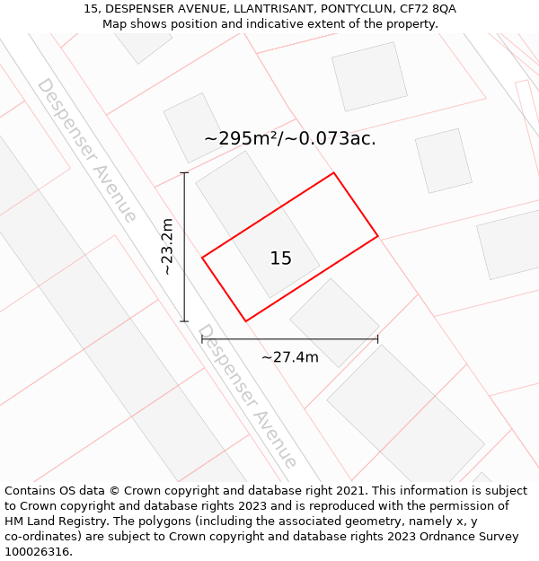 15, DESPENSER AVENUE, LLANTRISANT, PONTYCLUN, CF72 8QA: Plot and title map