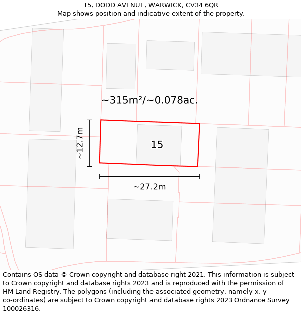 15, DODD AVENUE, WARWICK, CV34 6QR: Plot and title map