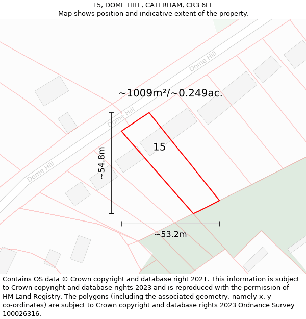 15, DOME HILL, CATERHAM, CR3 6EE: Plot and title map