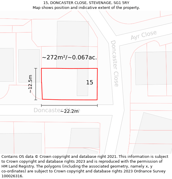 15, DONCASTER CLOSE, STEVENAGE, SG1 5RY: Plot and title map