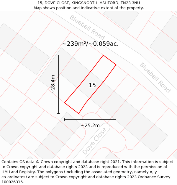 15, DOVE CLOSE, KINGSNORTH, ASHFORD, TN23 3NU: Plot and title map